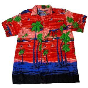 Size M In Gears Men's Hawaiian multicolor Vacation Shirt Casual Button up